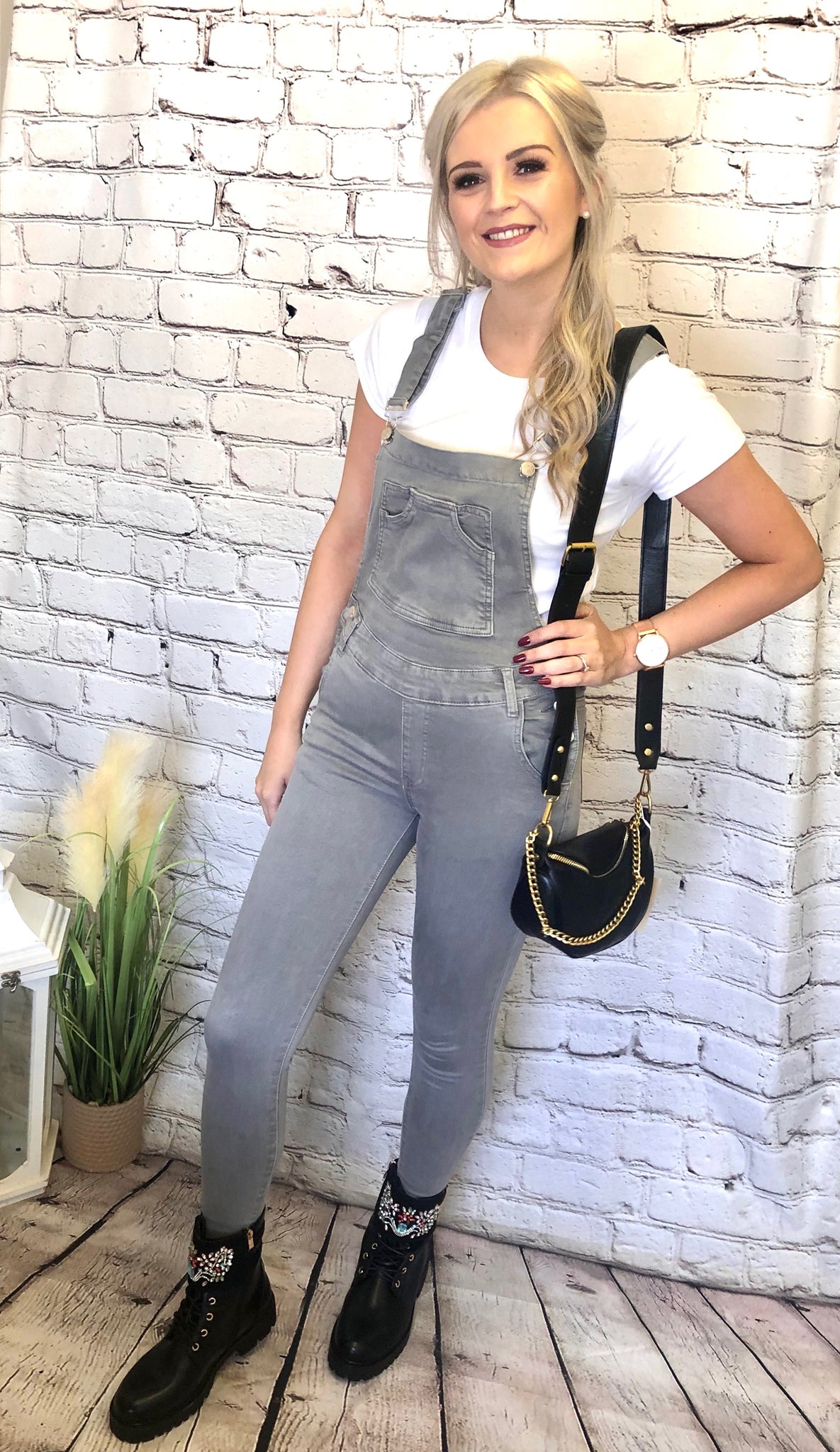 Women's Grey Denim Dungarees - Powell, Finisterre
